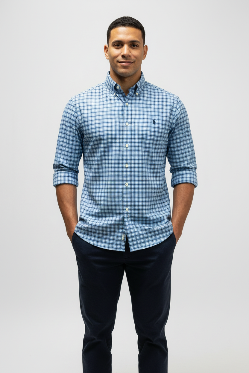 Camisa Polo Ralph Lauren 🏇🏼 De cuadros de color de azul, celeste y blanco Talla M Entalle Regular