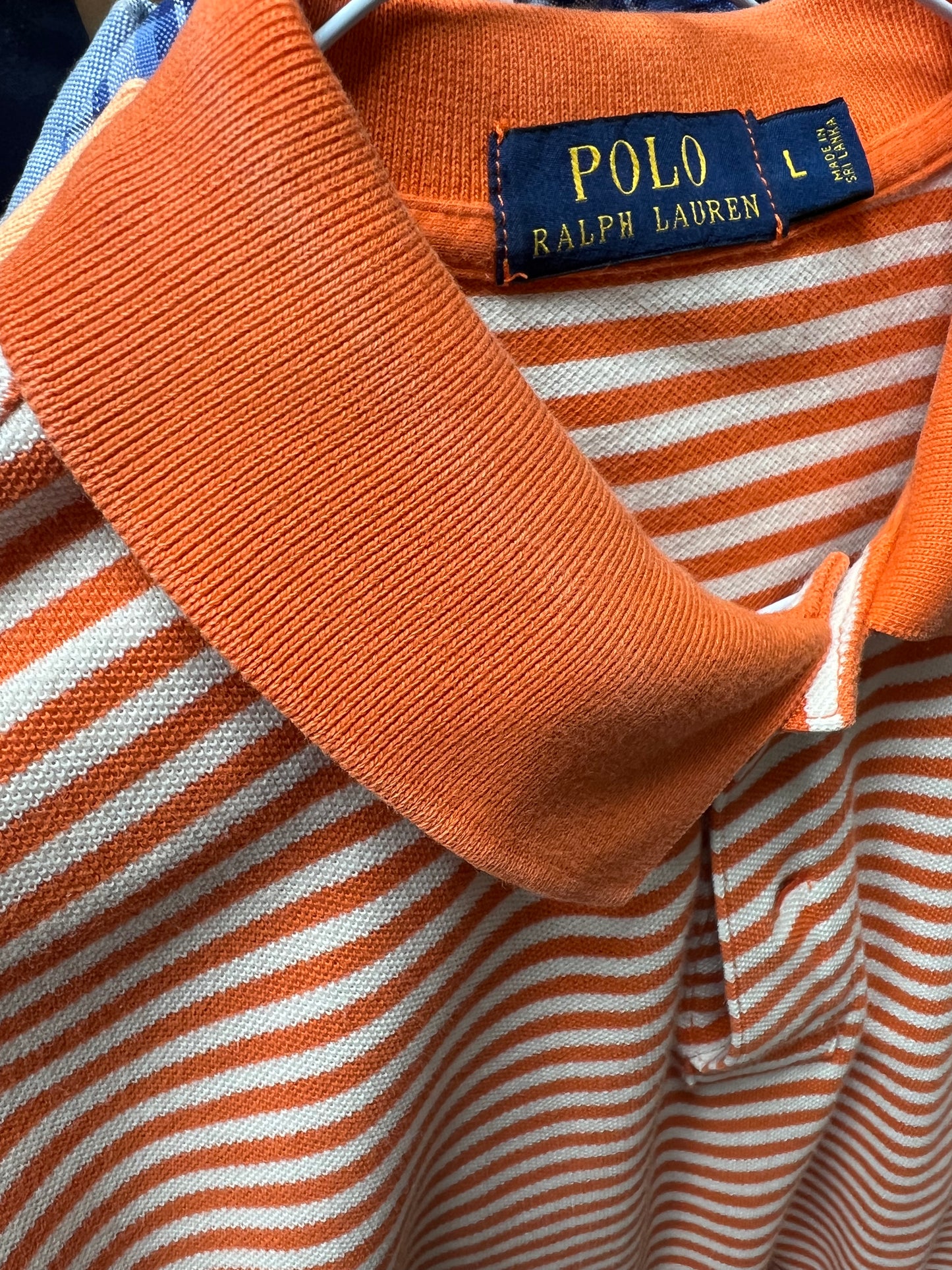 Camiseta Polo Ralph Lauren 🏇🏼 de rayas en color naranja y blanco Talla L Entalle Regular (ver descripción)