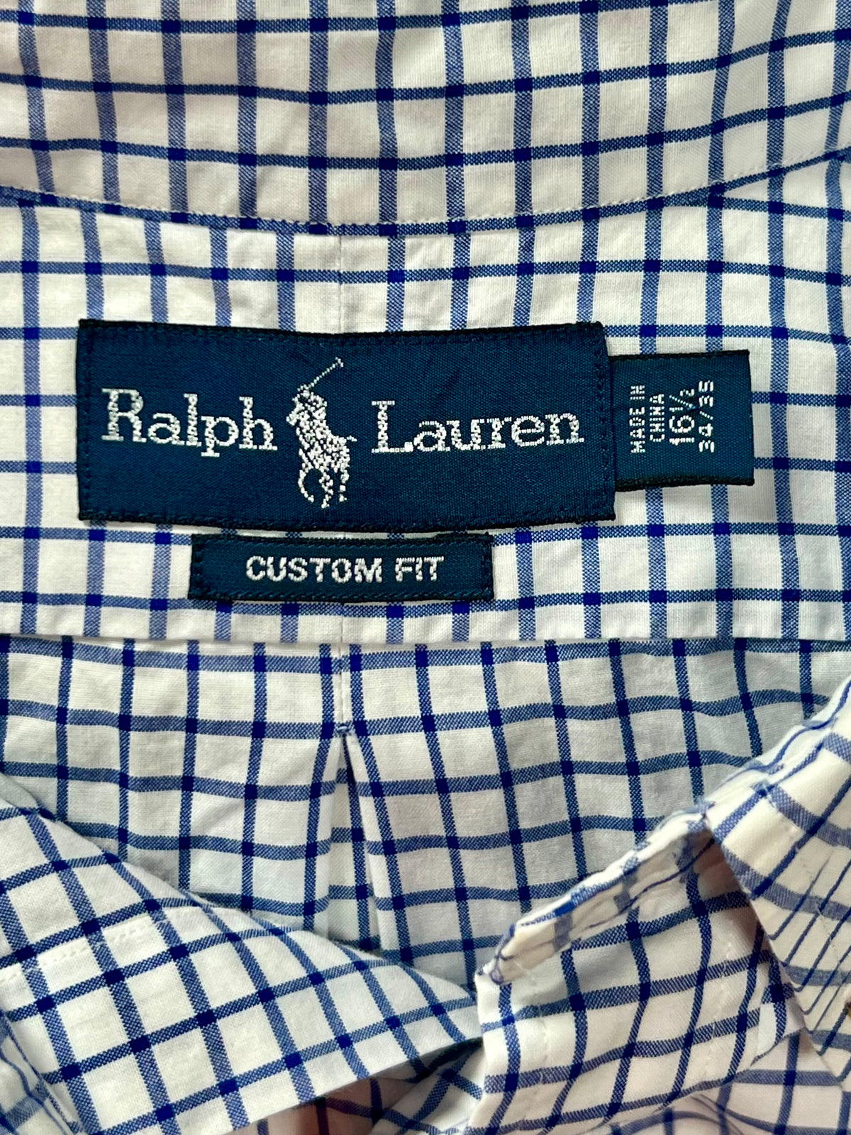 Camisa Polo Ralph Lauren 🏇🏼 color blanco de cuadros en azul Talla L Entalle Custom Fit