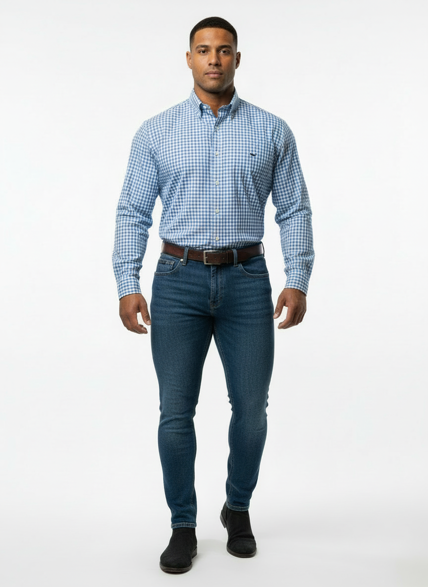 Camisa de botones Vineyard Vines 🐳 de cuadros gingham en color Azul claro y blanco Talla L Entalle Clásico