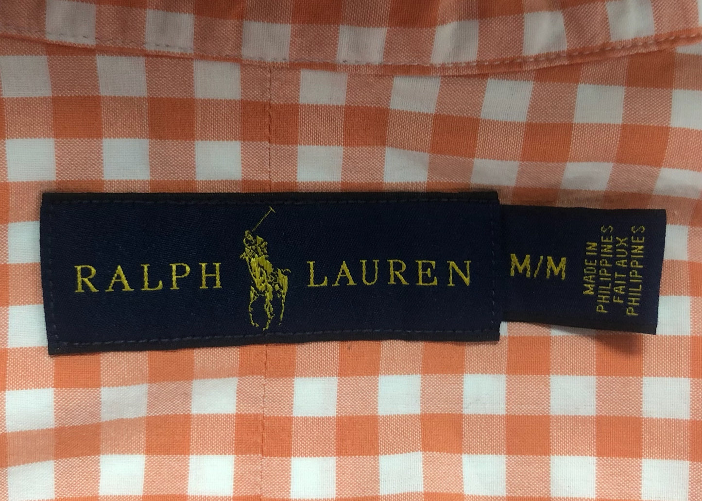 Camisa de botones Polo Ralph Lauren 🏇🏼 con patron de cuadros gingham naranja y blanco Talla M Entalle Regular