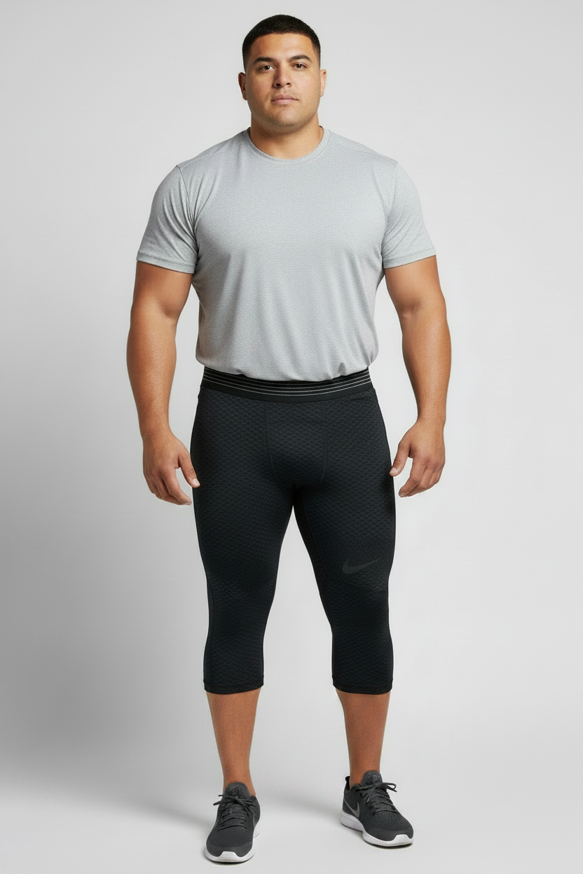 Malla de entrenamiento licra Nike ✔️ Pro Dri-FIT de 3/4 de largo para hombre en Color negro con tríptico en gris Talla L