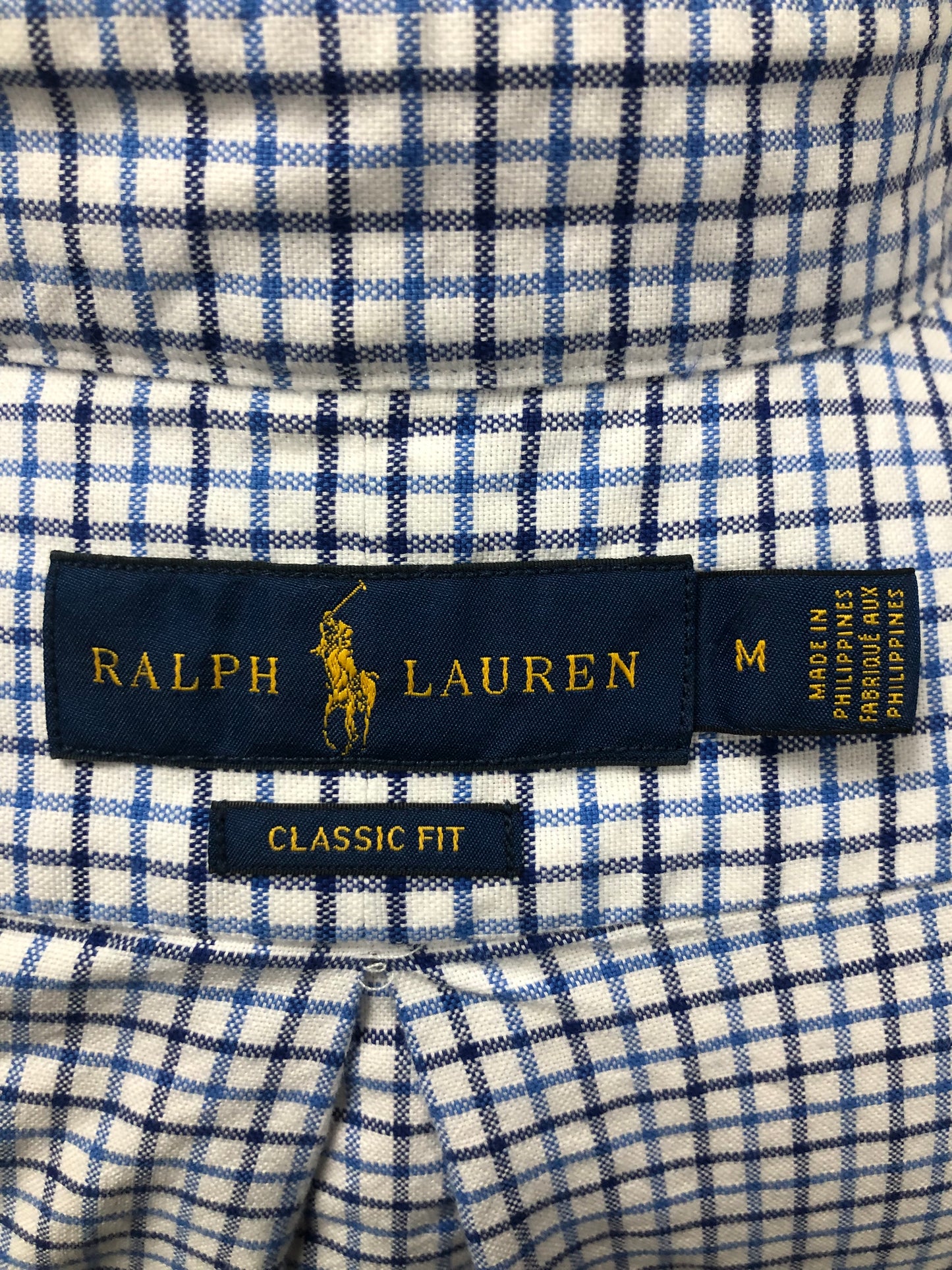 Camisa Polo Ralph Lauren 🏇🏼 Oxford color blanco con patron de cuadros en celeste y azul navy Talla M Entalle Clásico