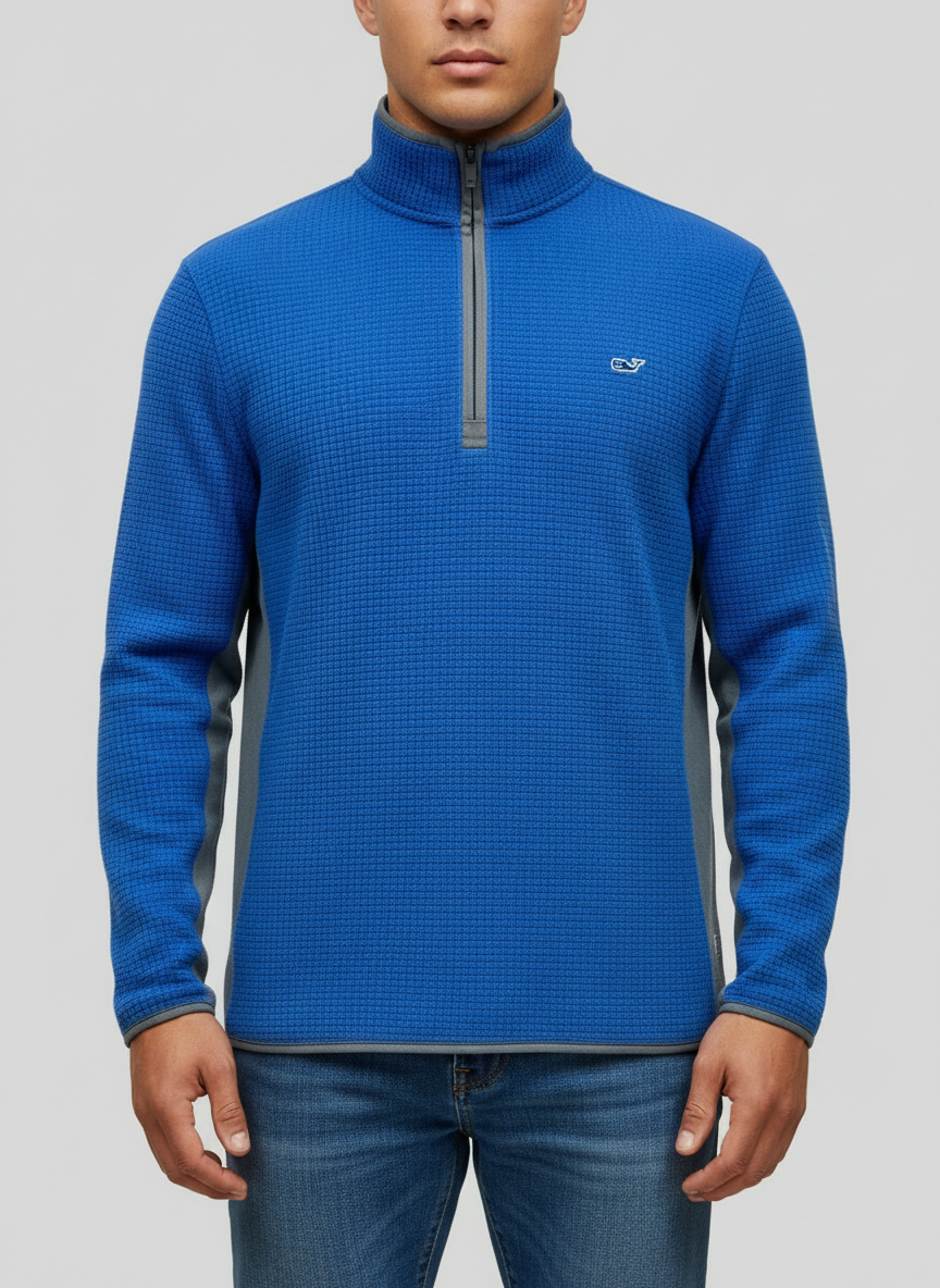 Sueter Jersey Vineyard Vines 🐳 color azul y mangas en gris Talla M