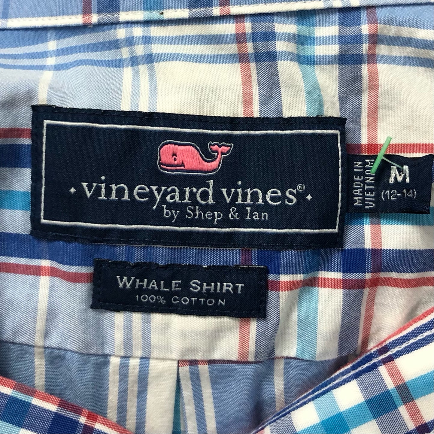 Camisa de niño Vineyard Vines 🐳 con patrón de cuadros en color azul, blanco y rojo Talla M (12-14) Entalle Regular