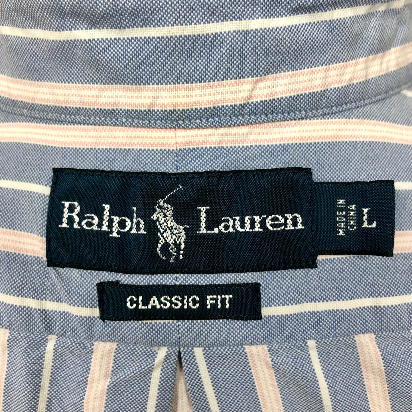 Camisa Polo Ralph Lauren 🏇🏼 Oxford con patron de rayas en color celeste, rosado y blanco Talla L Entalle Regular