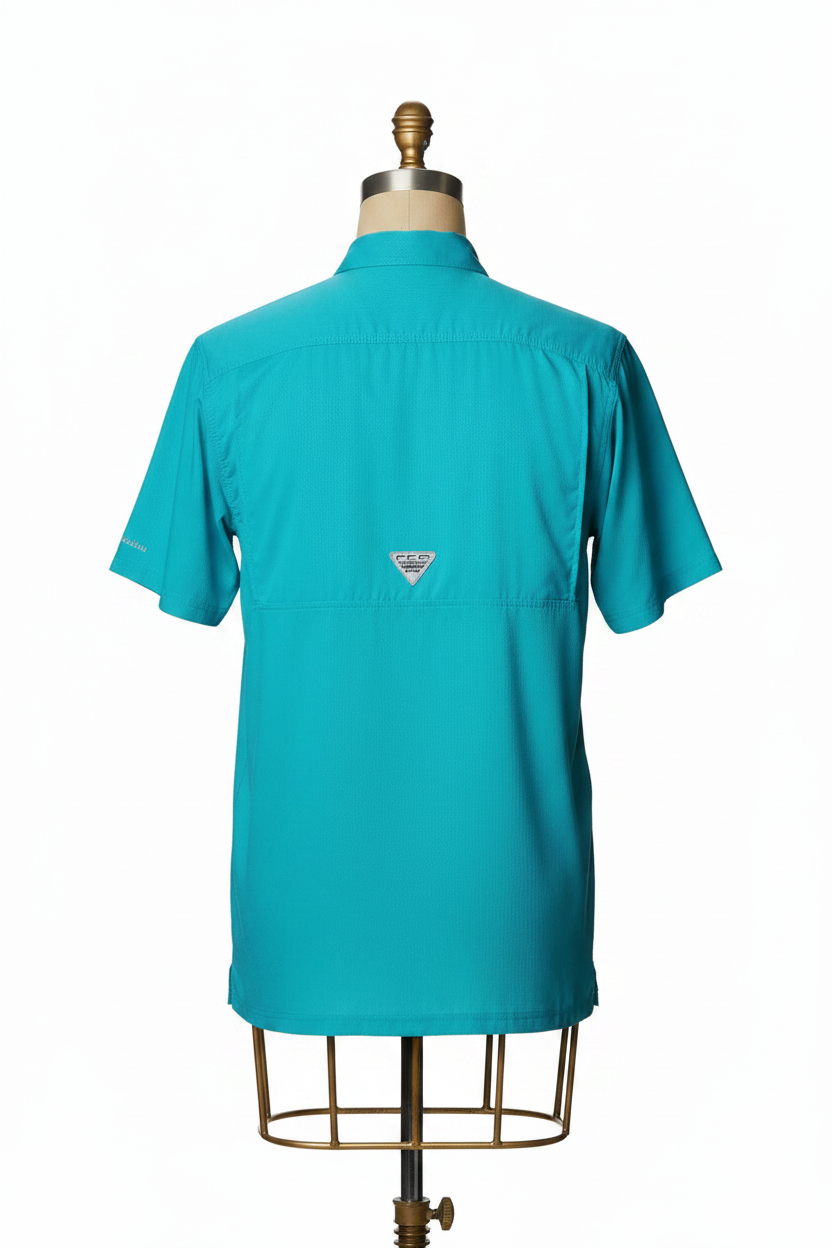 Camisa Columbia 🔹Modelo Slack Tide color Turquesa con Omni Shade Manga corta