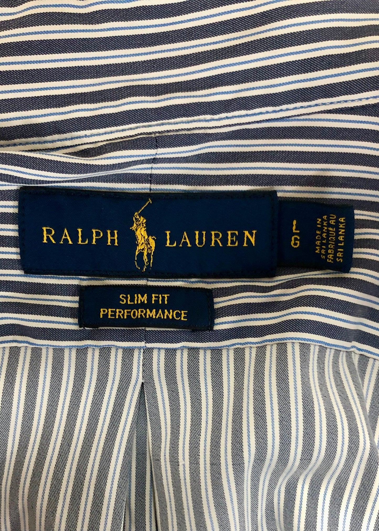 Camisa Polo Ralph Lauren 🏇🏼 Performance color blanco de rayas en azul navy Talla L Entalle Slim Fit