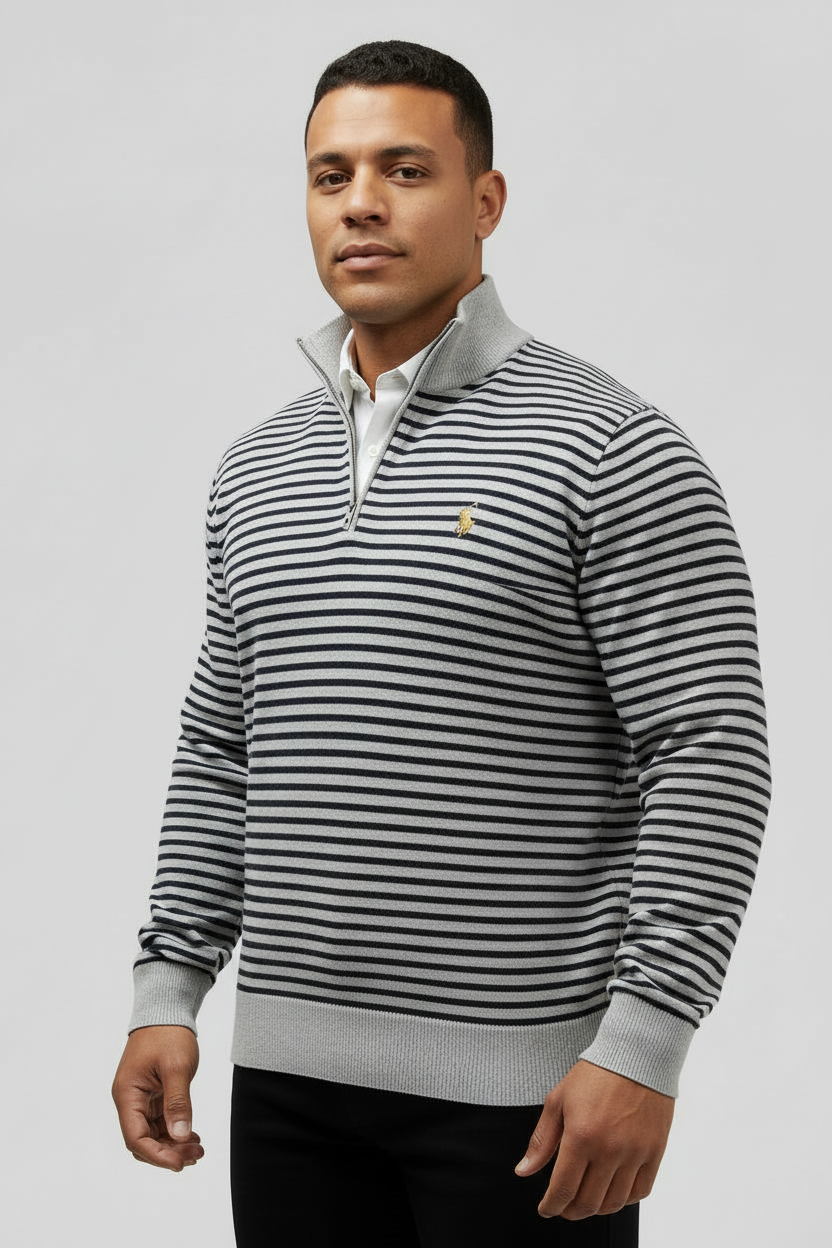 Sueter Jersey Polo Ralph Lauren 🏇🏼 color gris claro con rayas negras Talla XL