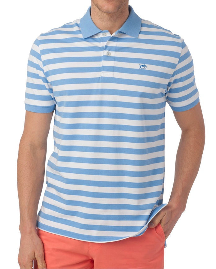 Camiseta Polo ST 🐟 con patrón de rayas color celeste y blanco Talla M Entalle Clásico