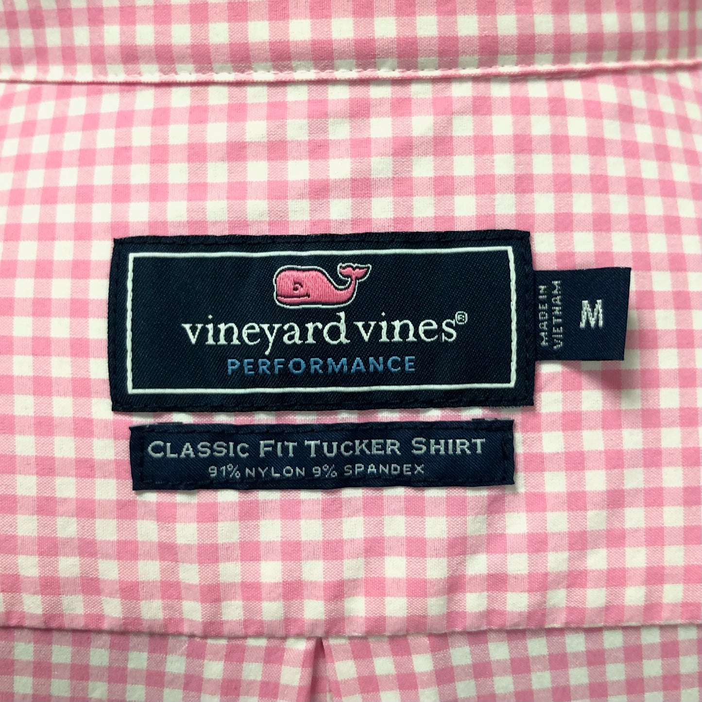 Camisa de botones Vineyard Vines 🐳 Performance de cuadros gingham en color rosado claro y blanco Talla M Entalle Clásico