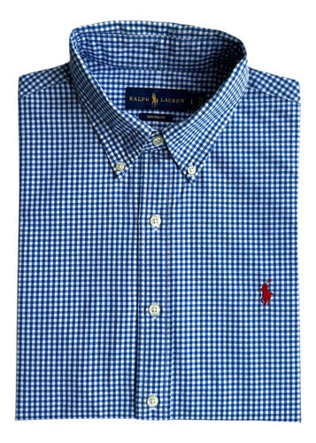 Camisa Polo Ralph Lauren 🏇🏼 con patrón de cuadros gingham azul y blanco Talla M Entalle Regular
