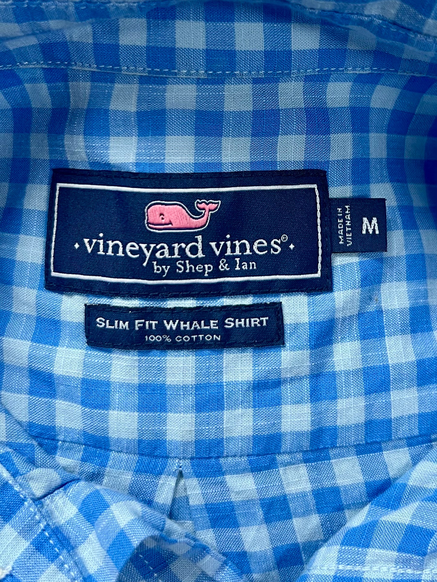 Camisa de botones Vineyard Vines 🐳 de cuadros gingham en color celeste y azul Talla M Entalle Slim Fit
