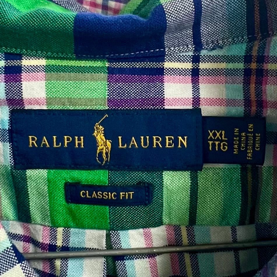 Camisa Polo Ralph Lauren 🏇🏼 Oxford de cuadros tartán en color verde, azul, rojo y blanco Talla XXL Entalle Clásico
