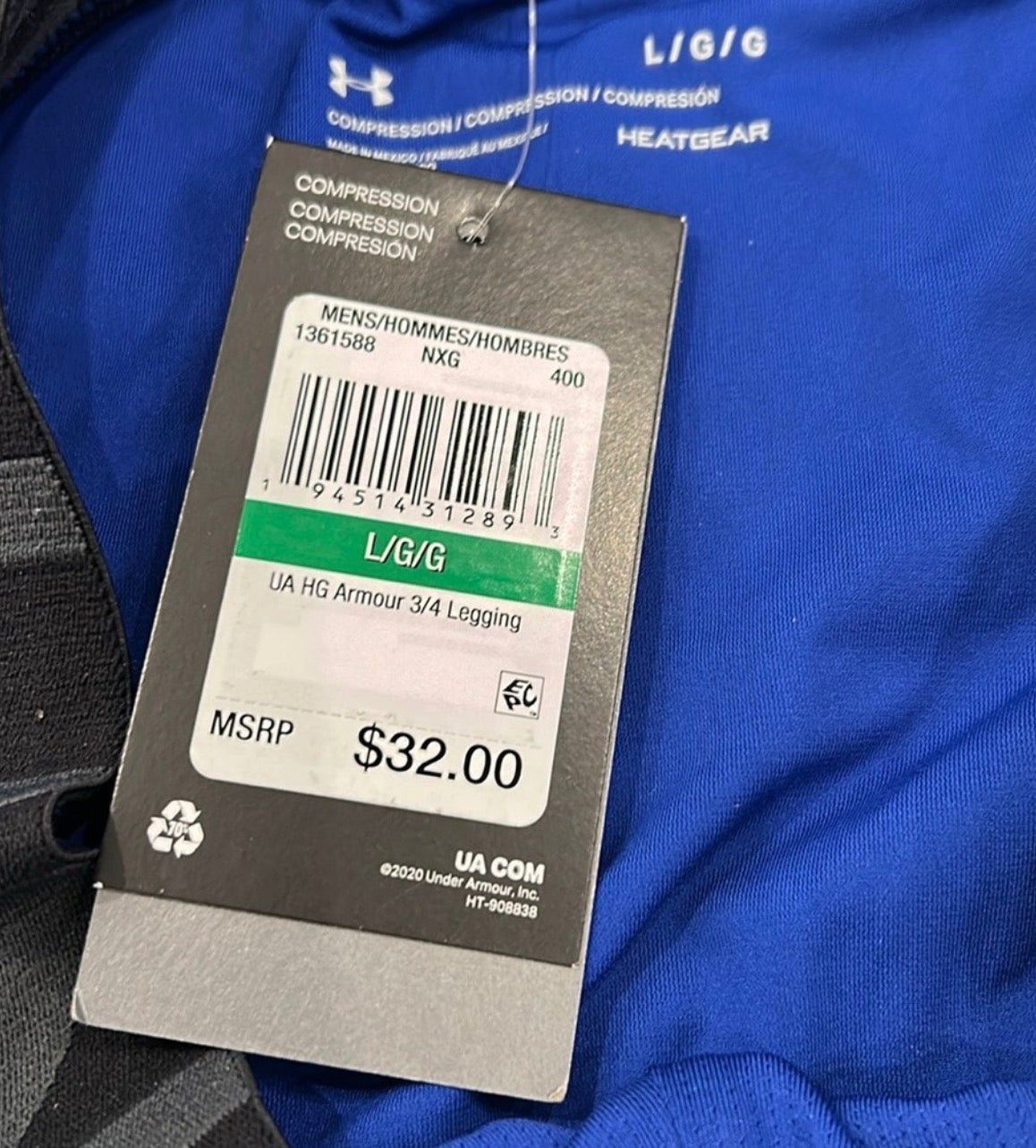 Malla de entrenamiento licra Under Armour 🏋🏽 Pro Dri-FIT 3/4 para hombre en Color azul y cintura negro Talla L