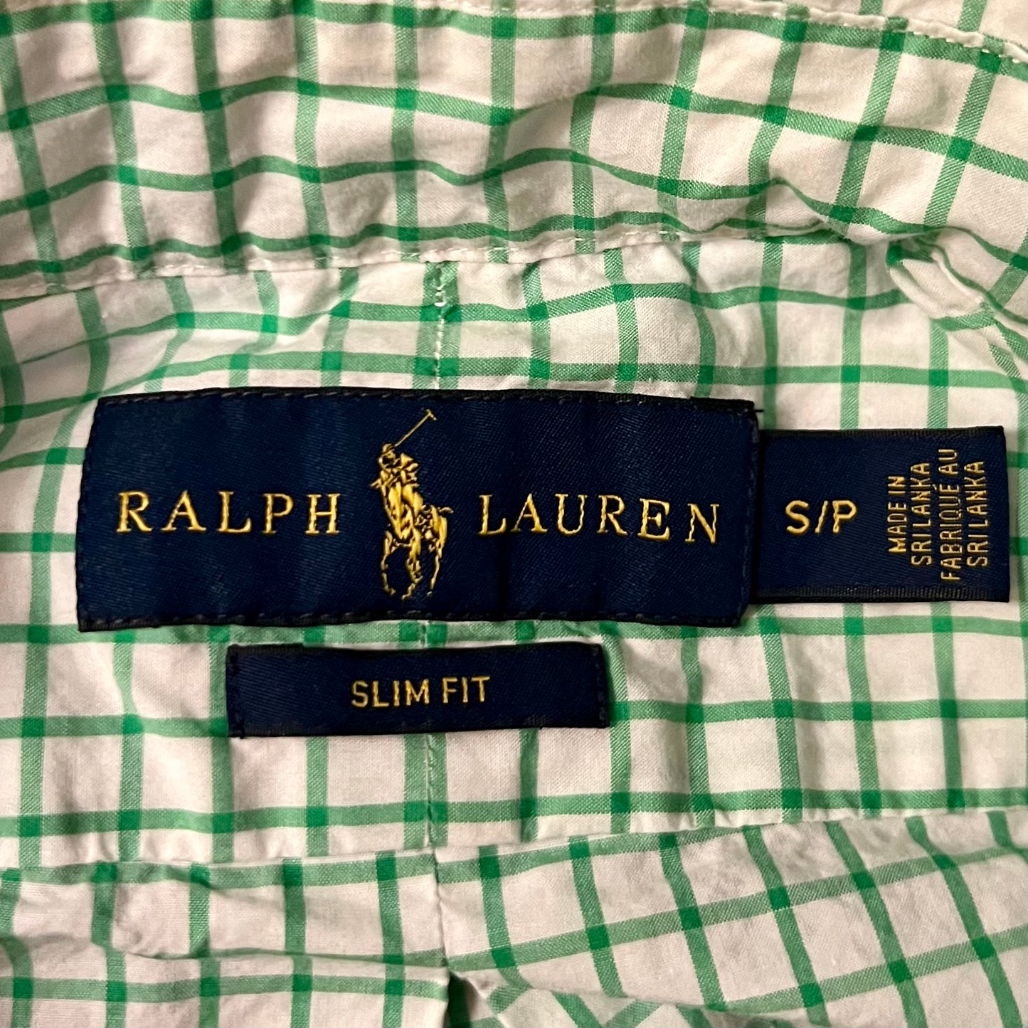 Camisa Polo Ralph Lauren 🏇🏼 Color blanco con patron de cuadros en color verde Talla S Entalle Slim Fit