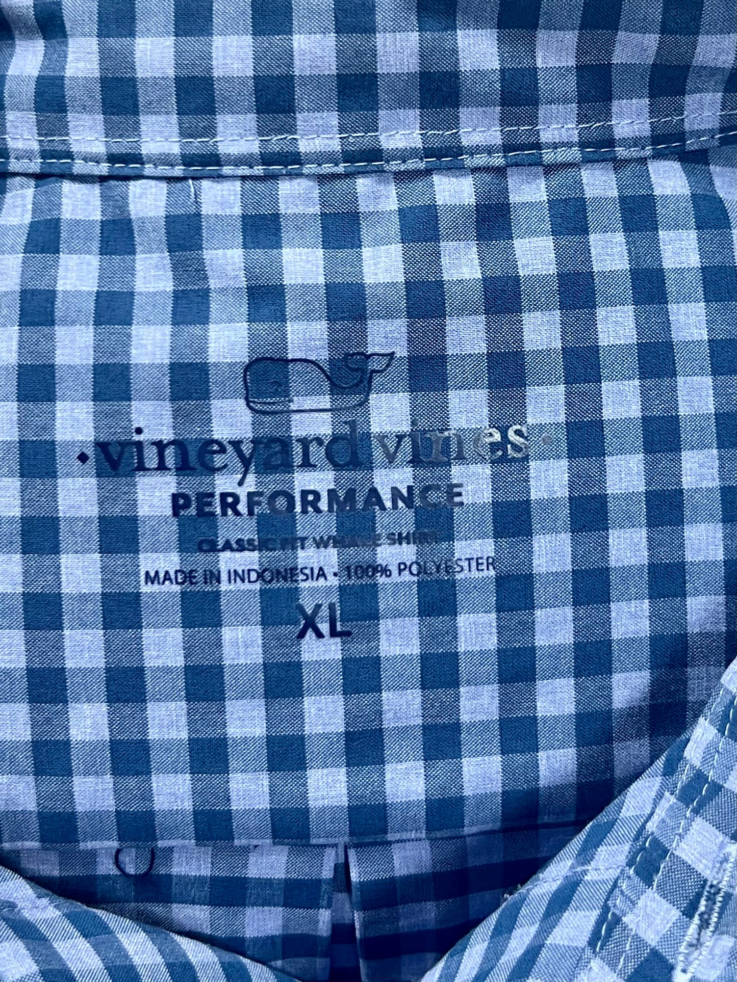 Camisa Vineyard Vines 🐳 Performance de cuadros gingham en color celeste y azul Talla XL Entalle Clásico