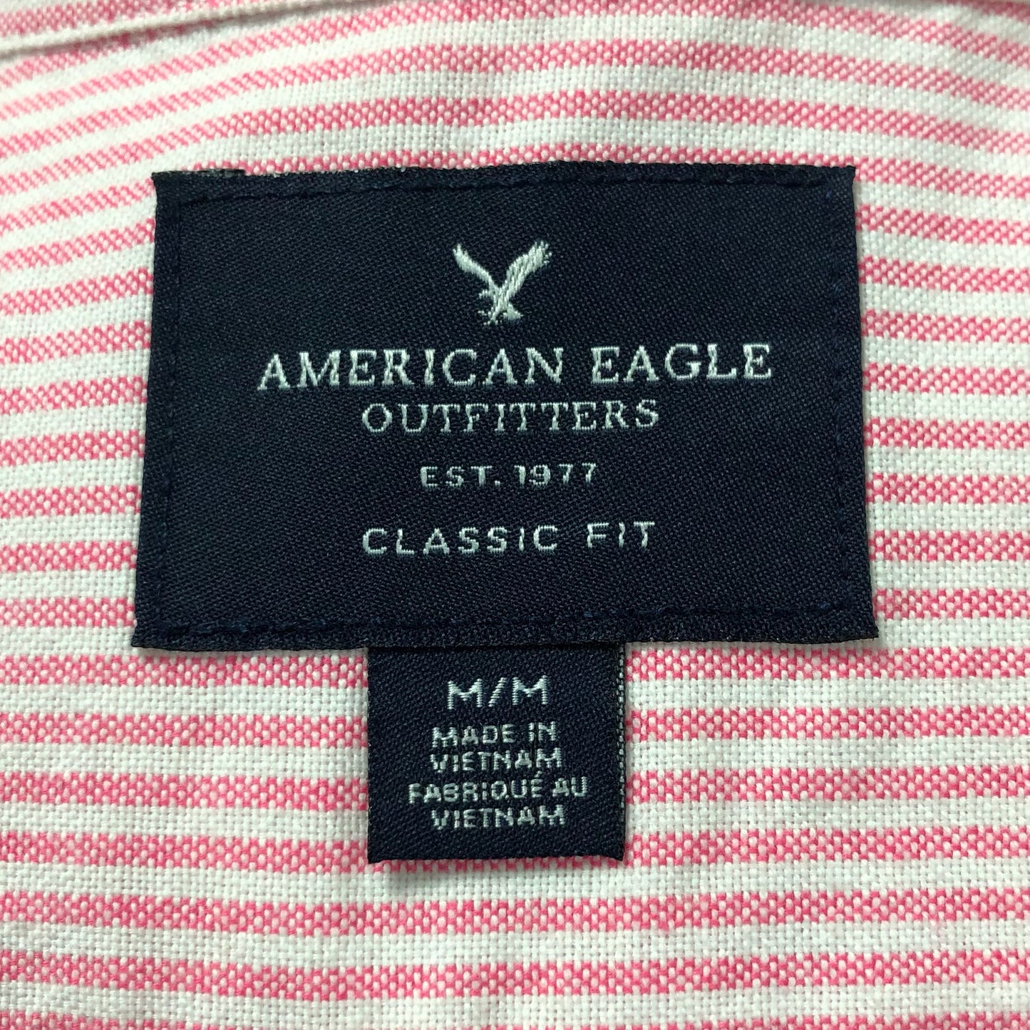 Camisa de botones American Eagle 🦅 Oxford de rayas en color rosado y blanco Talla M Entalle Clásico