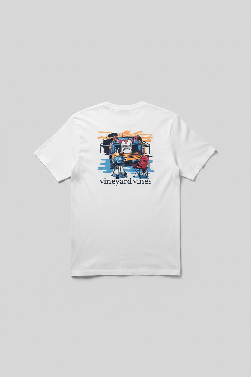 Camiseta cuello redondo Vineyard Vines 🐳 color blanco con Diseño de Tailgate Talla L