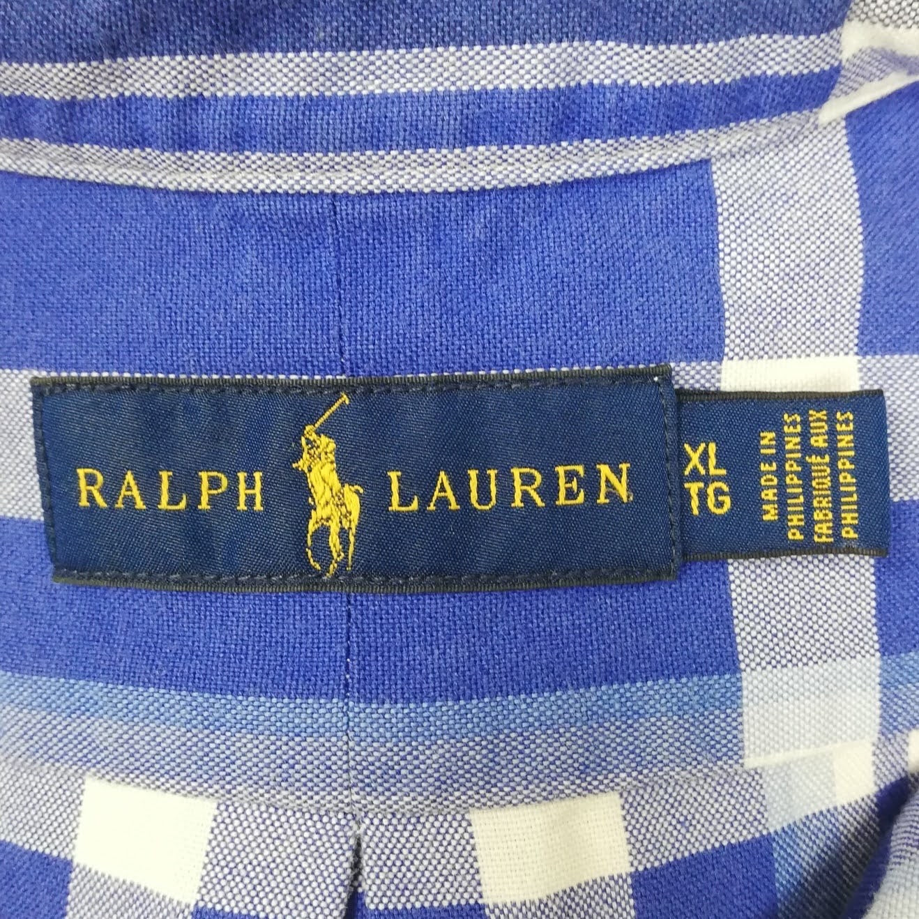 Camisa Polo Ralph Lauren 🏇🏼 Oxford con patron de cuadros tartán azul, celeste y blanco Talla XL Entalle Regular