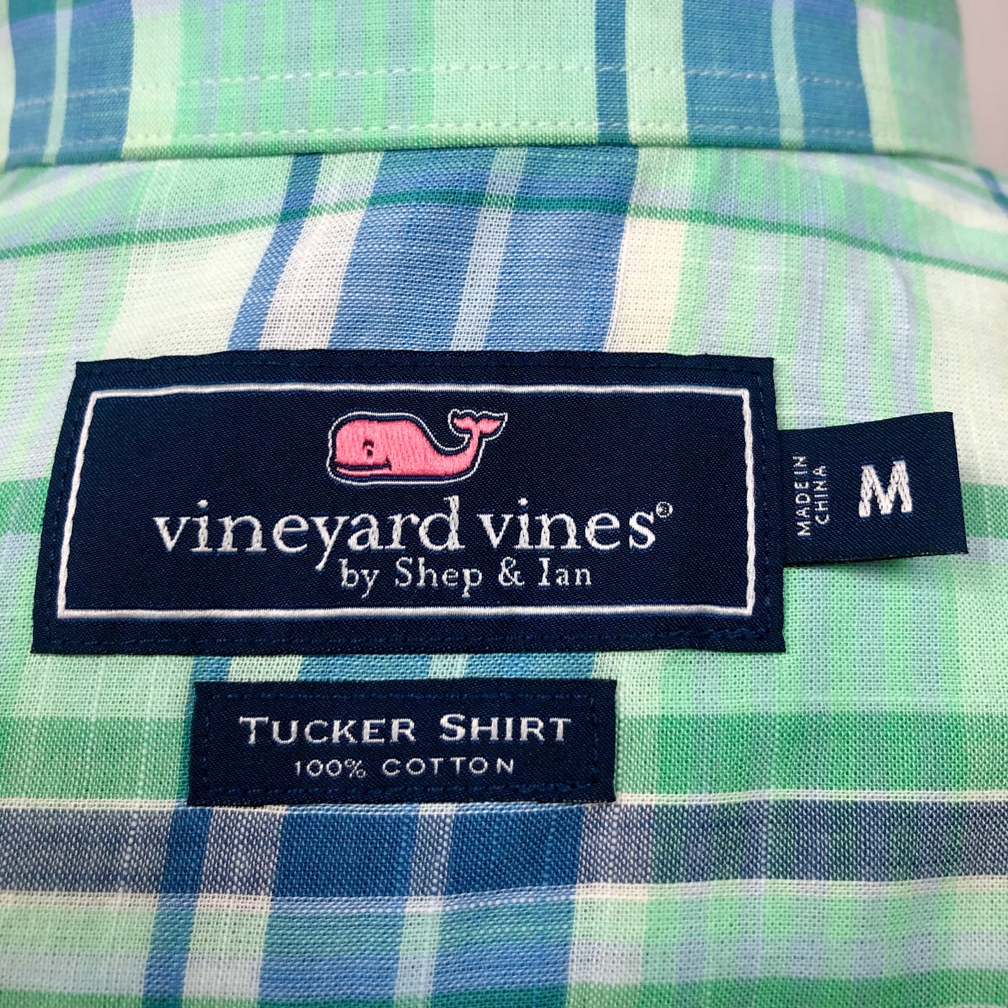 Camisa Vineyard Vines 🐳 de cuadros tartán en color verde, celeste y blanco Talla M Entalle Regular