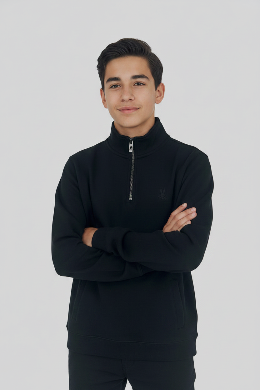 Sueter Jersey de niño Psycho Bunny 🐰 color negro con logo negro Talla L