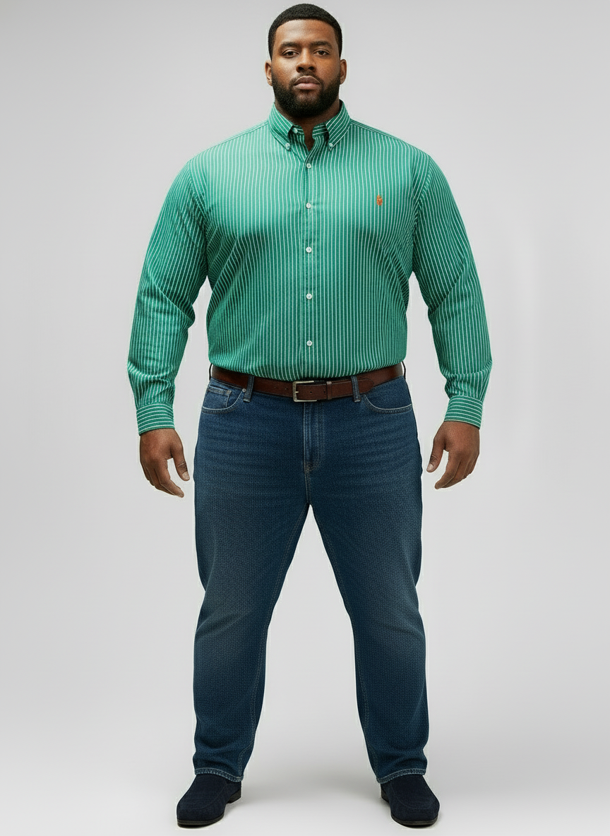 Camisa de botones Polo Ralph Lauren 🏇🏼 con patron de rayas en color verde y blanco Talla XXL Entalle Custom Fit