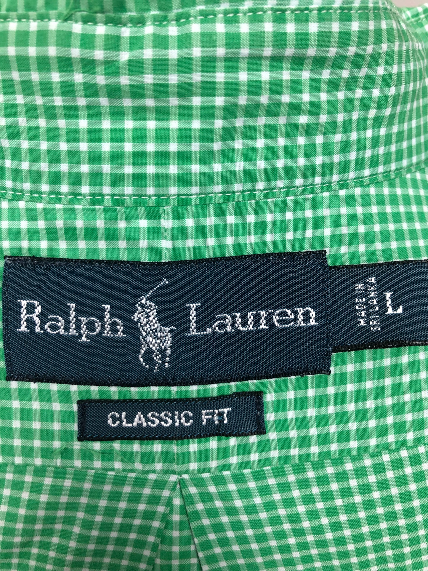 Camisa Polo Ralph Lauren 🏇🏼 con patron de cuadros gingham verde y blanco Talla L Entalle Clásico