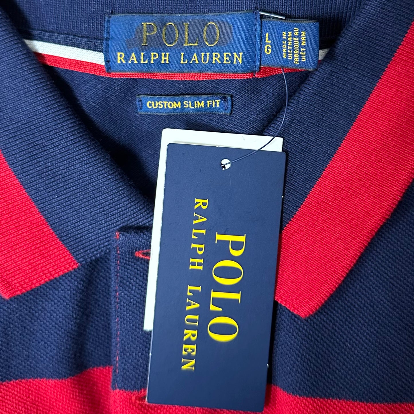 Camiseta Polo Ralph Lauren 🏇🏼 con franjas en color azul navy y rojo Edifion Especial Con diseño de Inglaterra Talla S Entalle Custom Slim Fit