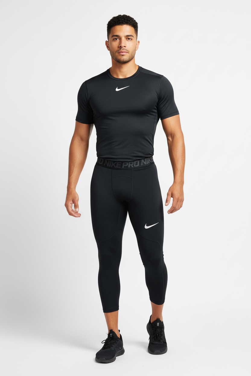 Malla de entrenamiento licra Nike ✔️ Pro Dri-FIT de 3/4 de largo para hombre en Color negro cintura gris Talla L