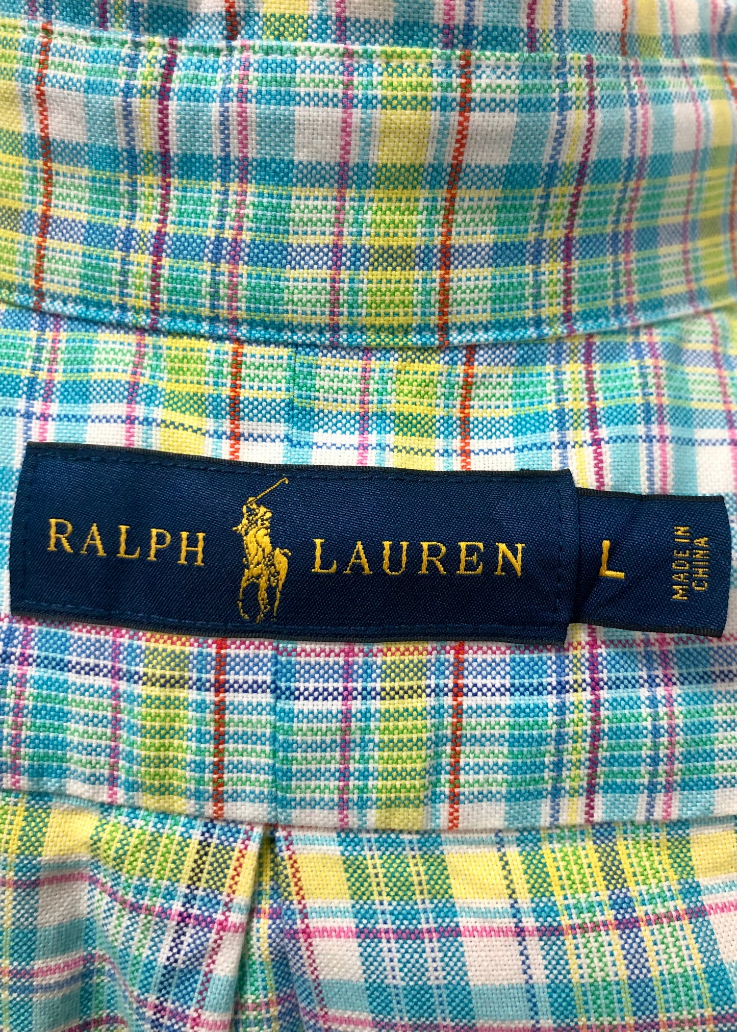 Camisa Polo Ralph Lauren 🏇🏼 Oxford de cuadros tartán celeste, verde y blanco Talla L Entalle Regular