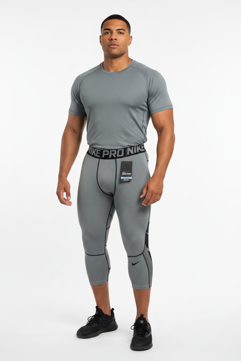 Malla de entrenamiento licra Nike ✔️ Pro Dri-FIT de 3/4 de largo para hombre en Color gris y cintura en negro Talla L