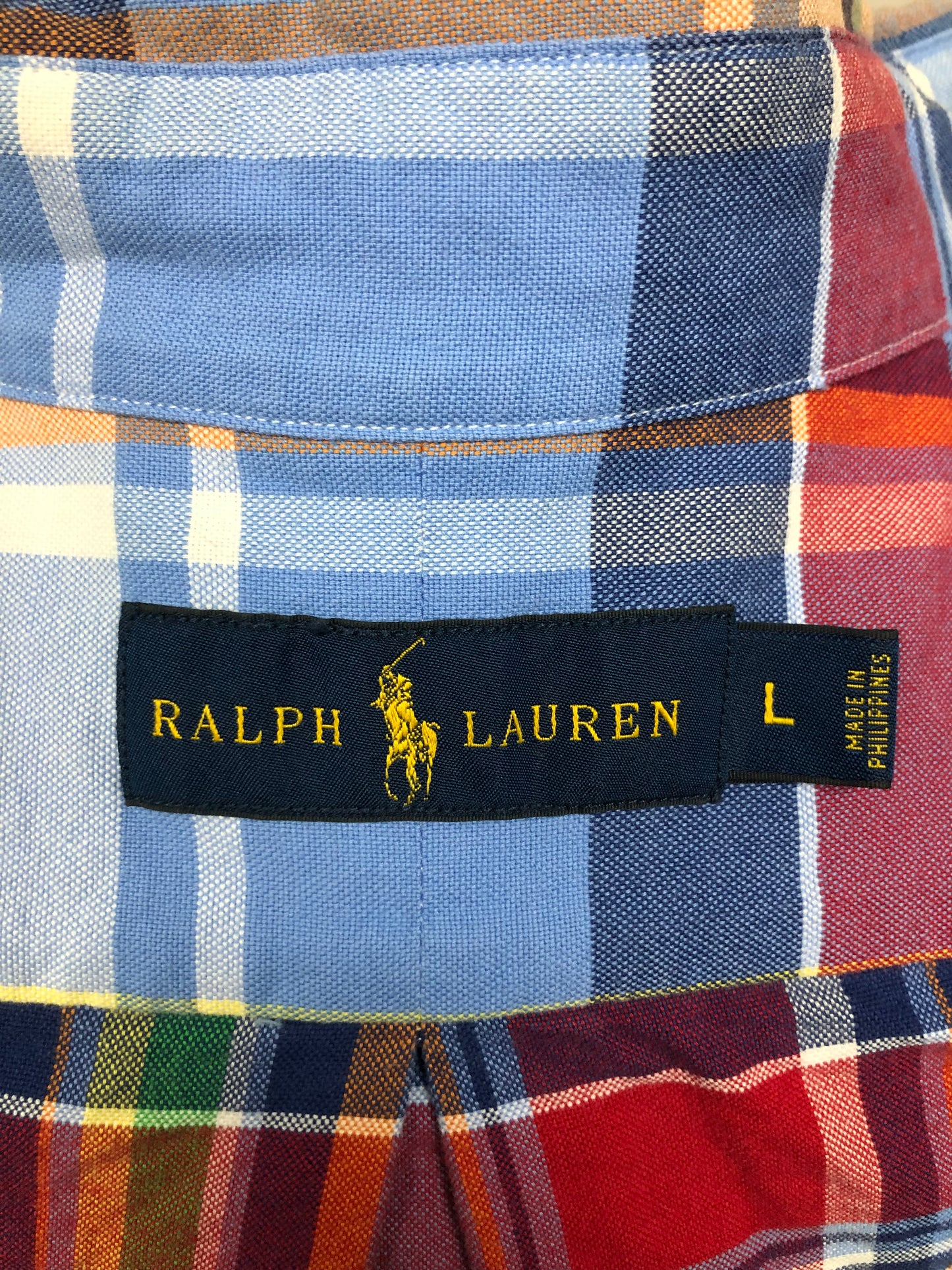 Camisa Polo Ralph Lauren 🏇🏼 Oxford de cuadros tartán celeste, azul, rojo, amarillo y verde Talla L Entalle Regular