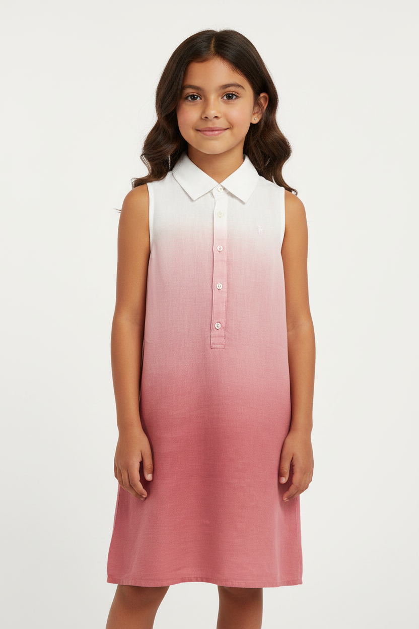 Vestido de niña Polo Ralph Lauren🏇 De lino en color blanco con degradado en rojo Talla 6