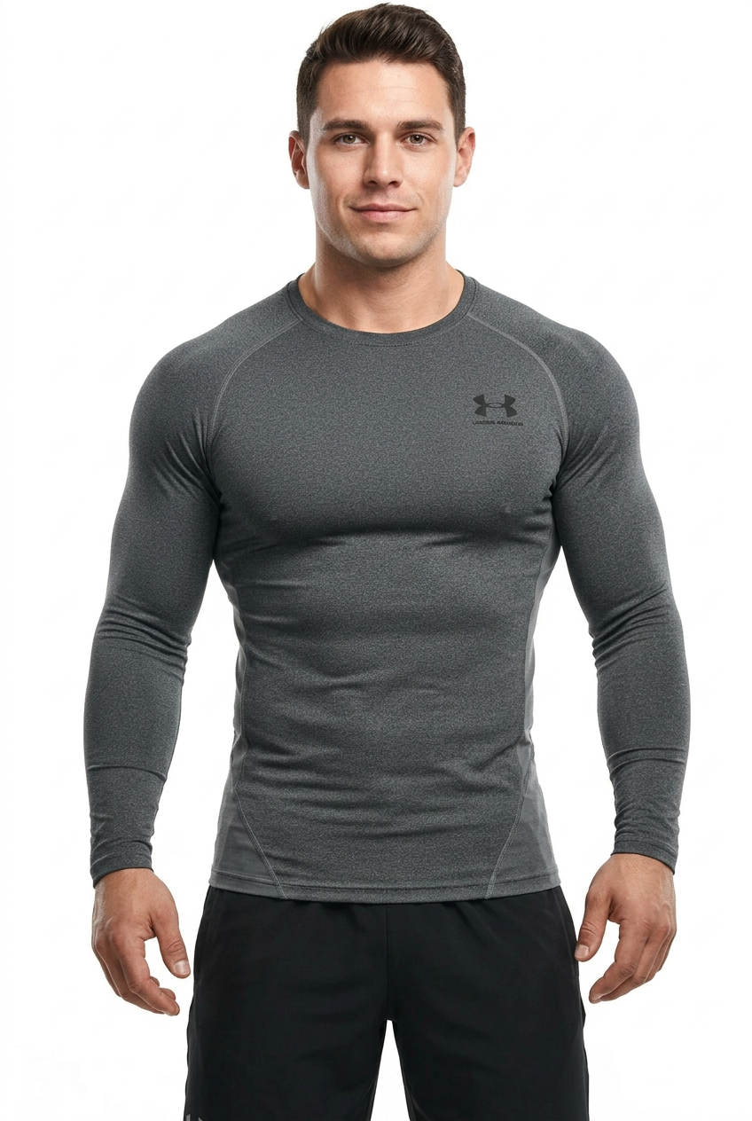 Camiseta de compresión Under Armour 🏋🏽 color gris oscuro y logo en negro Talla L