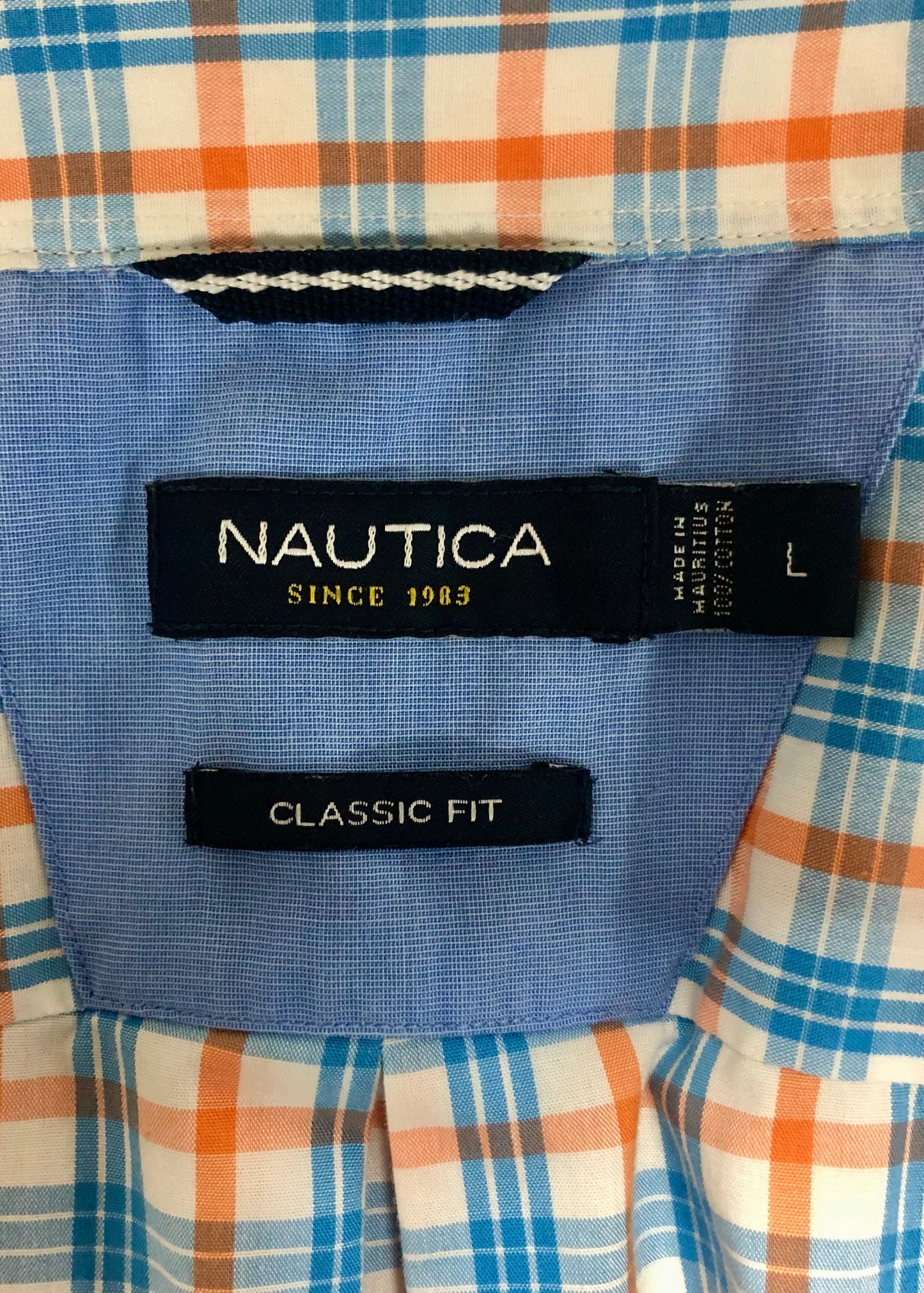 Camisa de botones Nautica ⚓️ de cuadros en color naranja, azul y blanco Talla L Entalle Clásico