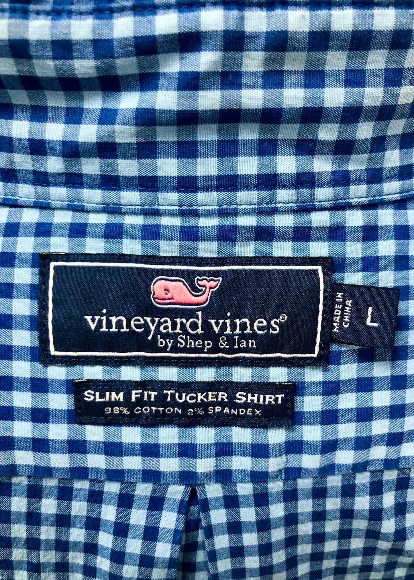 Camisa de botones Vineyard Vines 🐳 con patrón de cuadros gingham en color azul y celeste Talla M Entalle Slim Fit