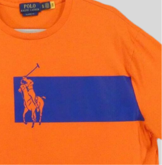 Camiseta cuello redondo Polo Ralph Lauren 🏇🏼 color naranja con diseño de logo en azul Talla XL Entalle Clásico