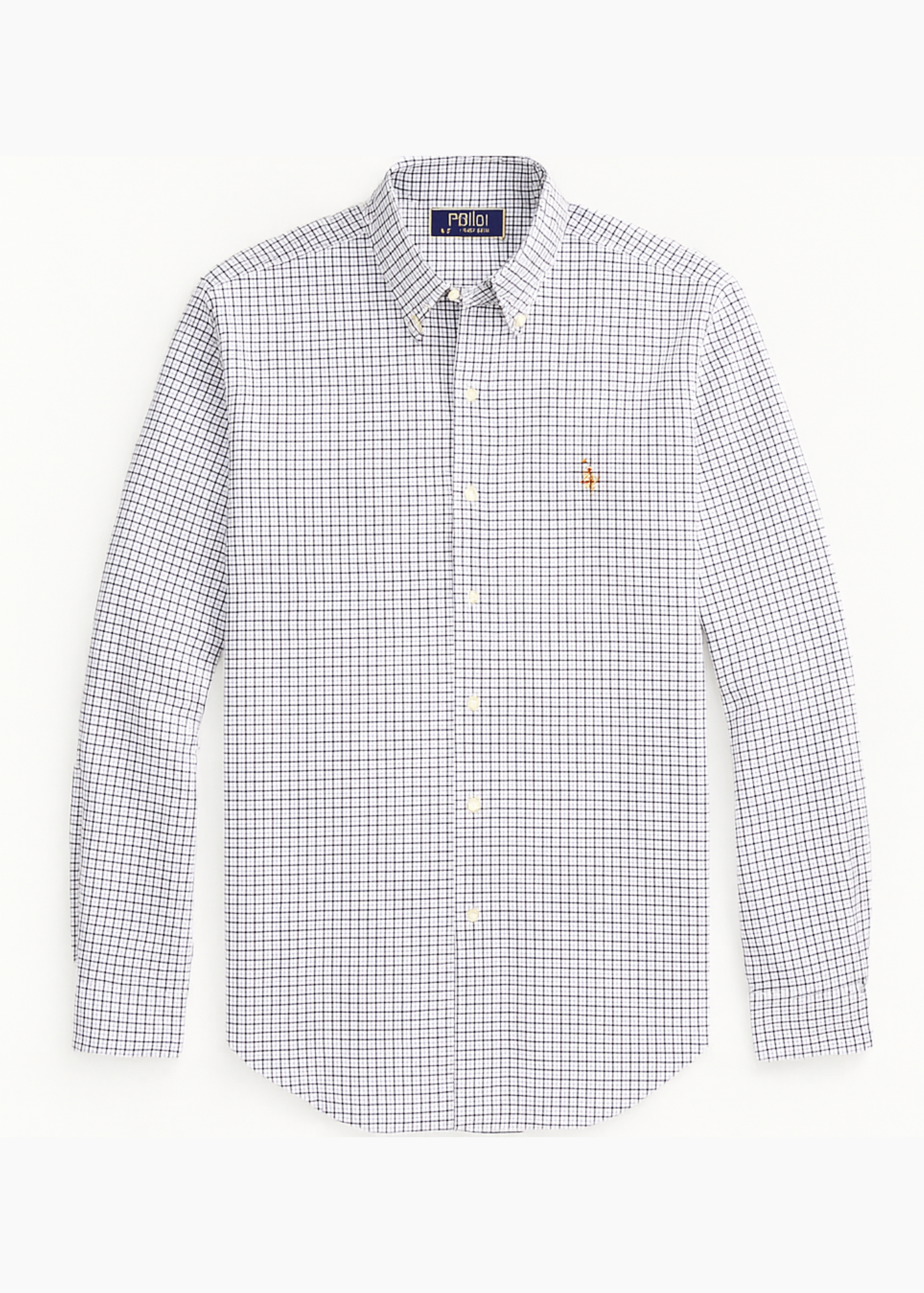 Camisa Polo Ralph Lauren 🏇🏼 color blanco con patron de cuadros en negro y azul Talla M Entalle Regular
