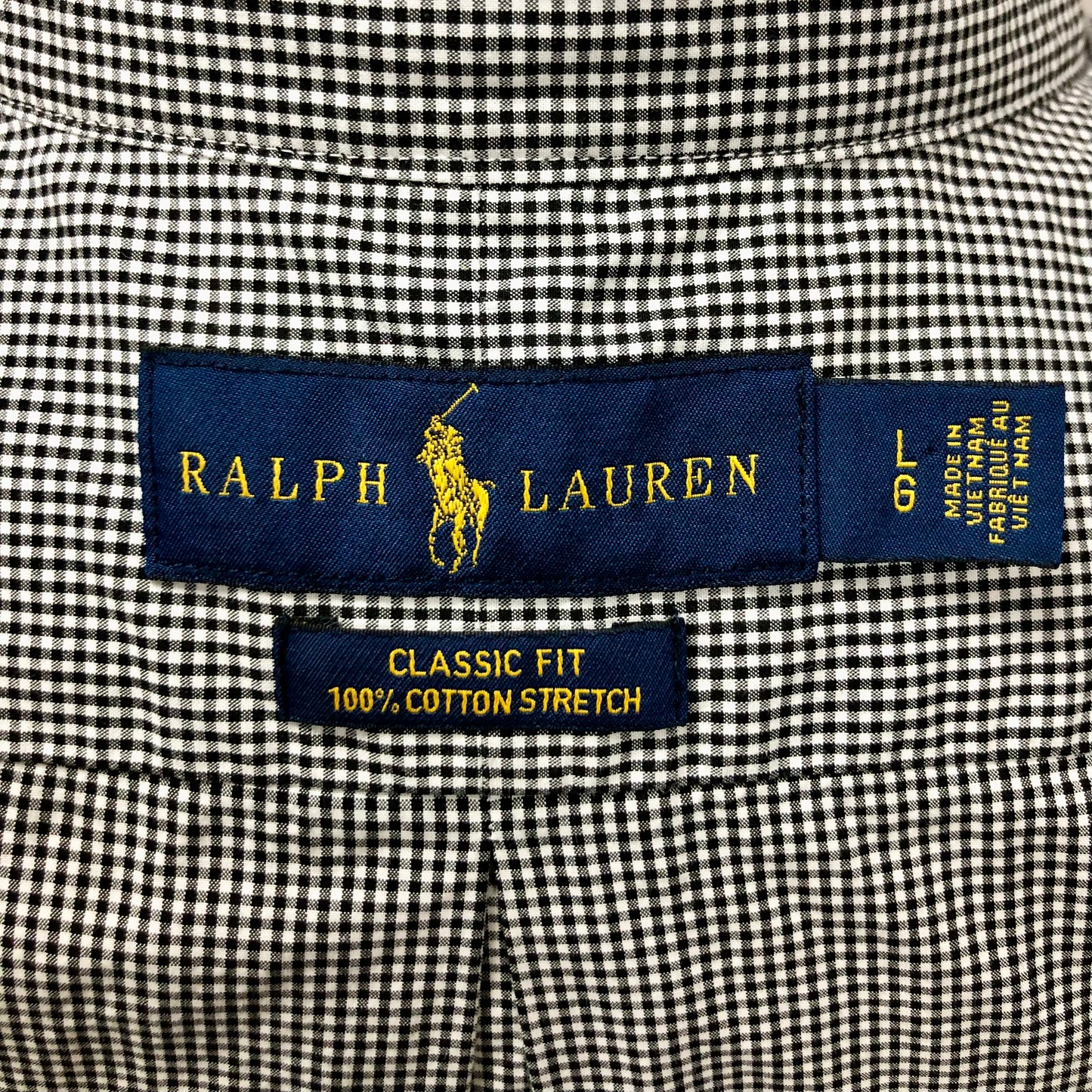 Camisa Polo Ralph Lauren 🏇🏼 con patron de cuadros finos negro y blanco Talla L Entalle Clásico