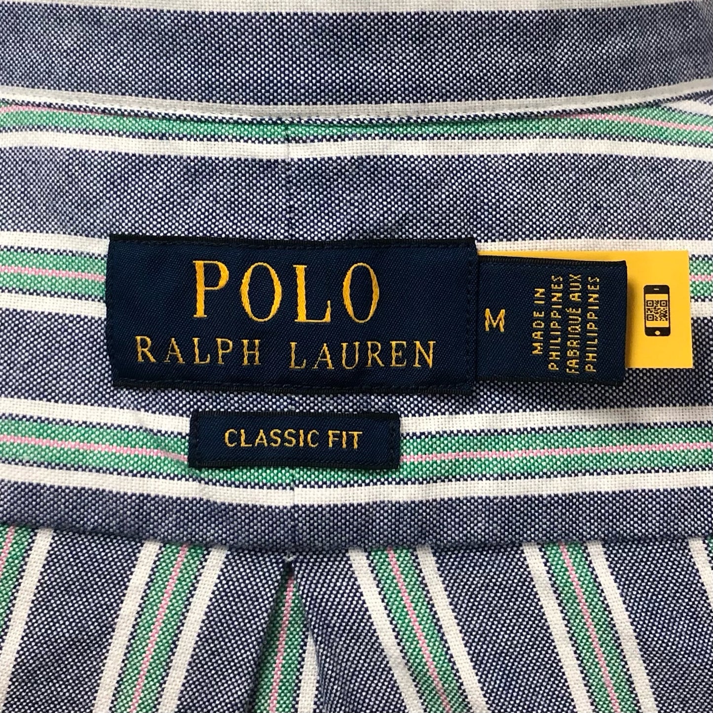 Camisa de botones Polo Ralph Lauren 🏇🏼 color azul con rayas en color verde y blanco Talla M Entalle Clásico
