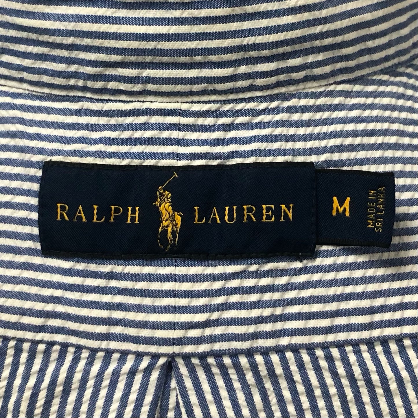 Camisa Polo Ralph Lauren 🏇🏼 Color blanco con patrón de rayas en azul Seersucker Talla M Entalle Regular