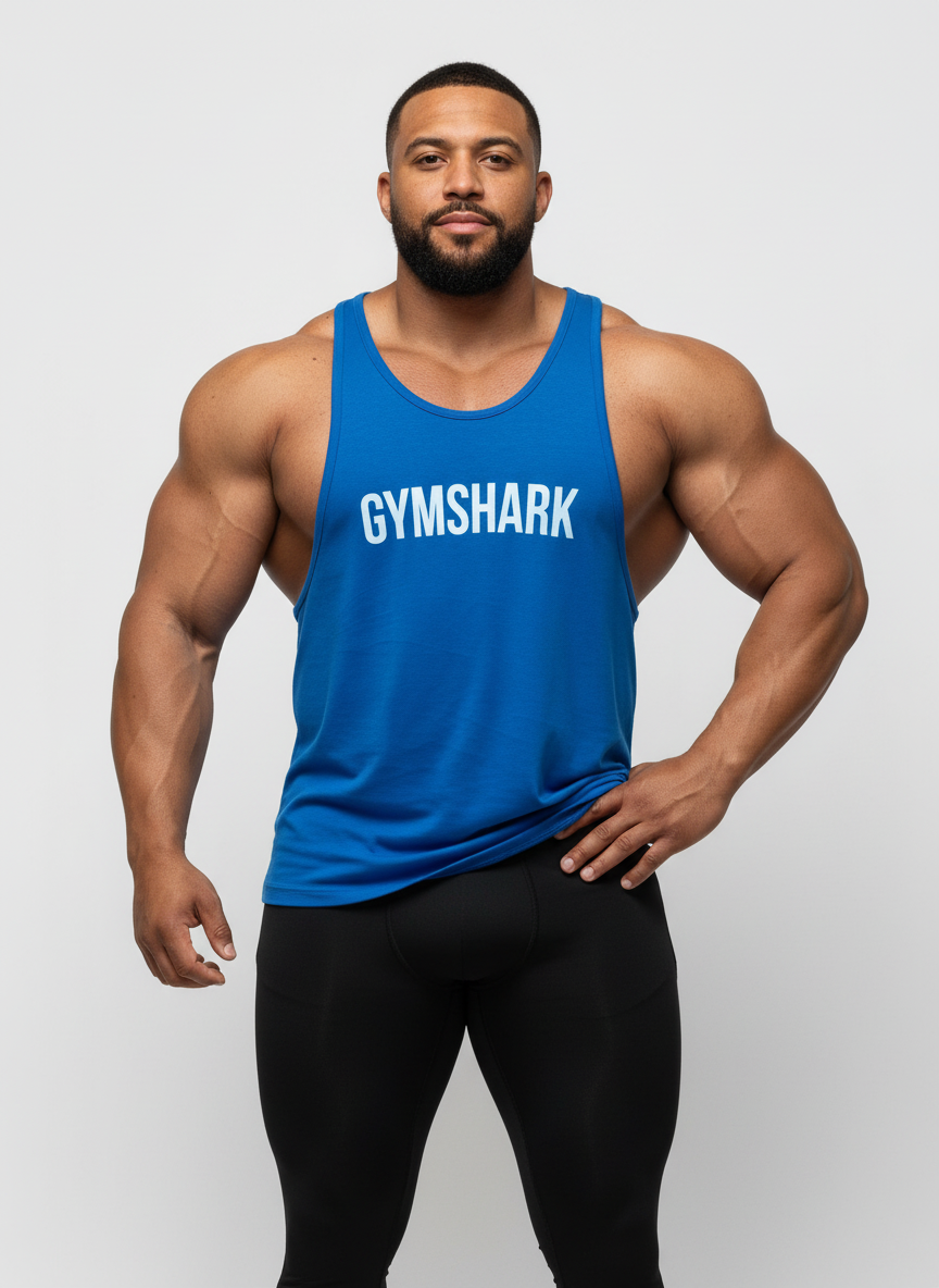 Camiseta de entrenamiento sin mangas Gymshark 🏋🏽 color azul y logo en celeste Talla S