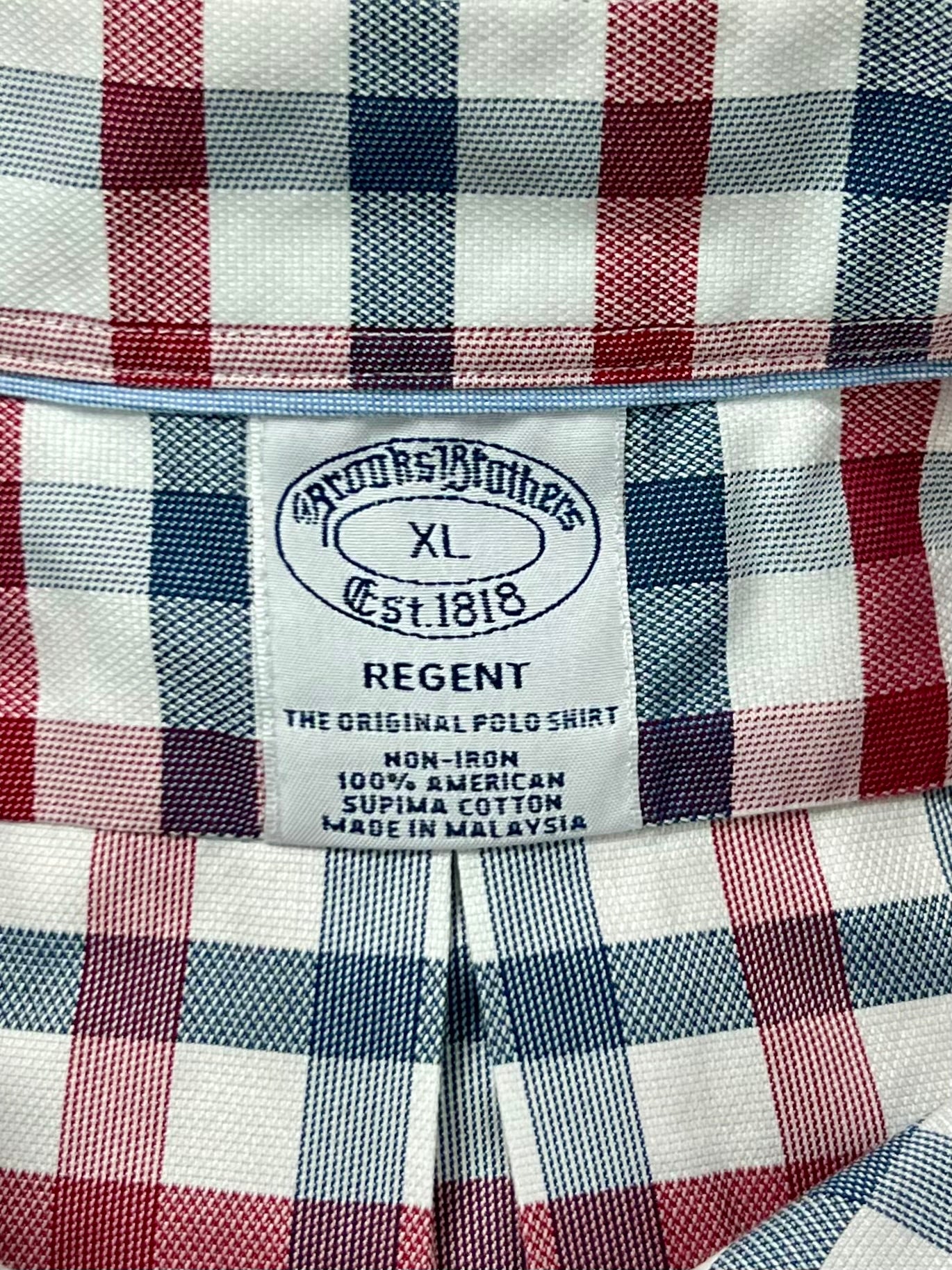 Camisa Brooks Brothers 🐑 color blanco de cuadros en azul y rojo Talla XL Entalle Regular