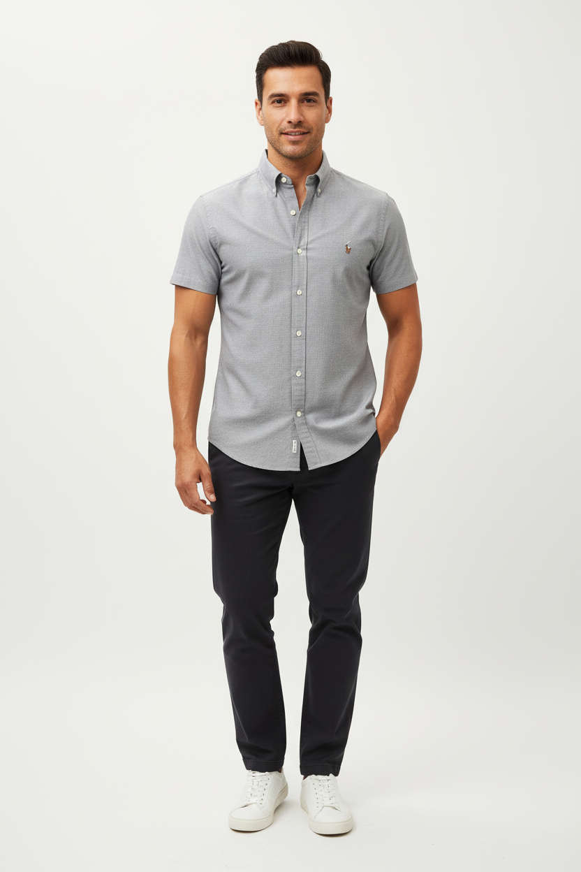 Camisa de botones Polo Ralph Lauren 🏇🏼 Oxford en color gris Talla L Entalle Slim Fit