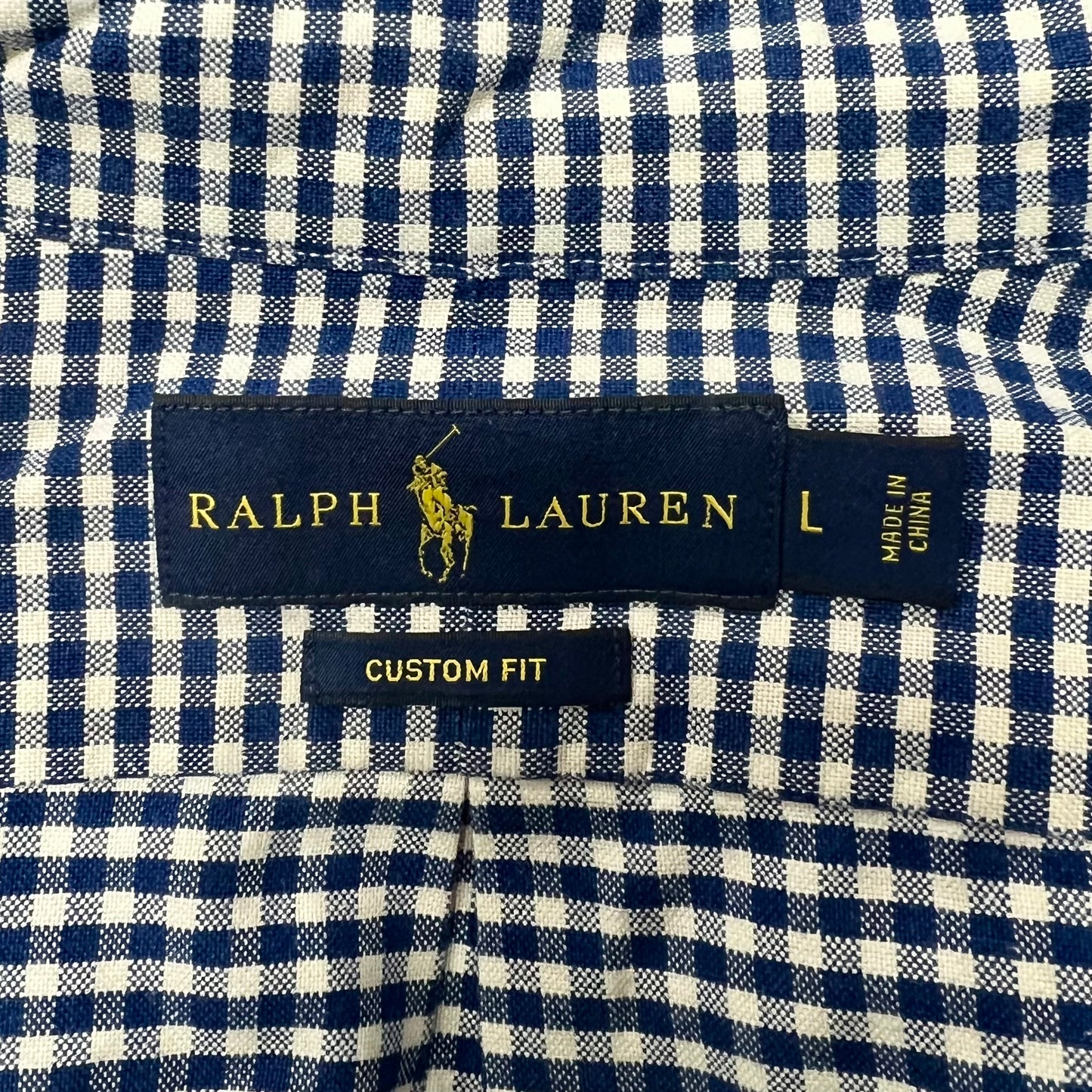 Camisa Polo Ralph Lauren 🏇🏼 con patron de cuadros gingham azul y blanco Talla L Entalle Custom Fit