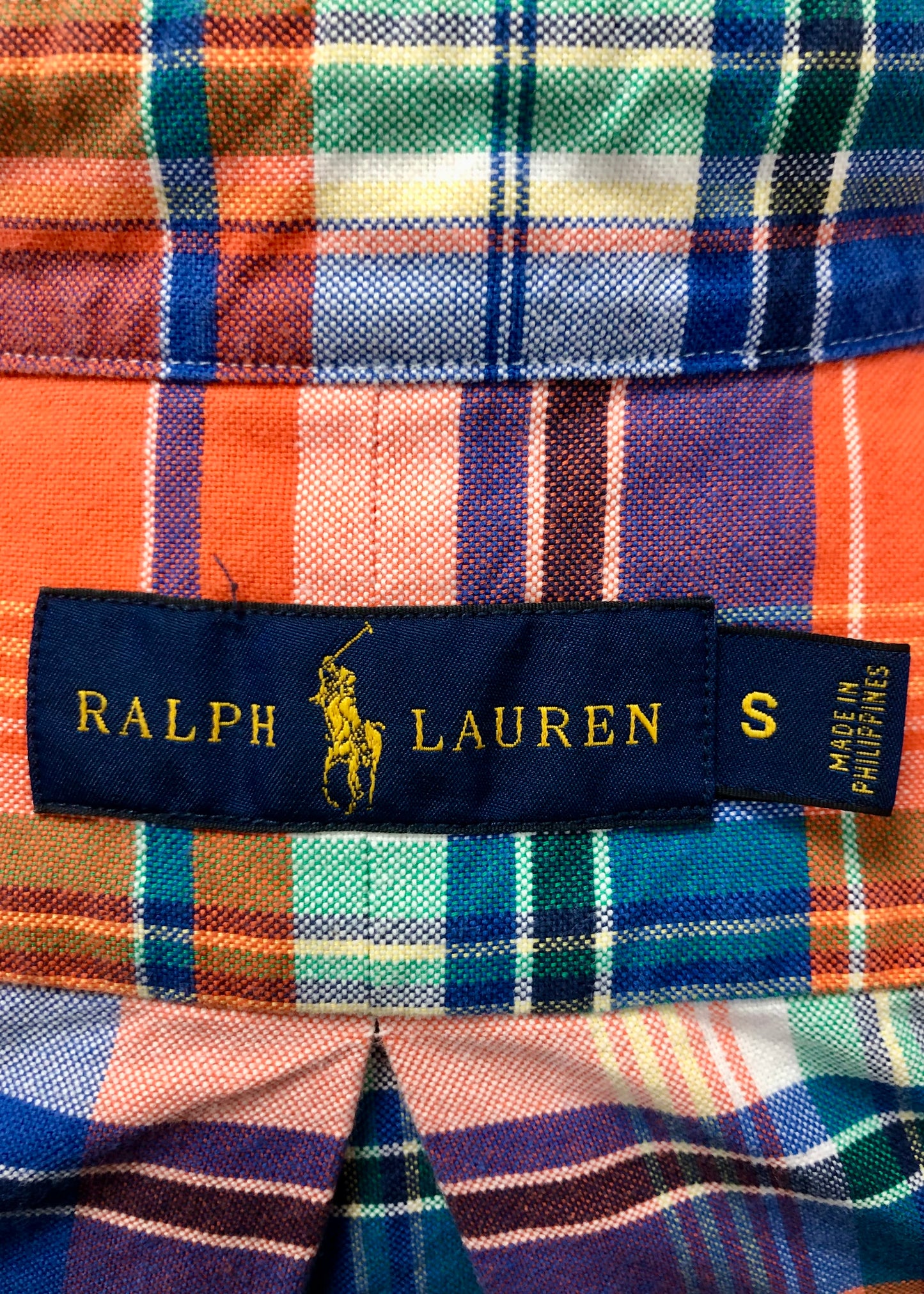 Camisa Polo Ralph Lauren 🏇🏼 Oxford con patrón de cuadros naranja, azul y blanco Talla S Entalle Regular
