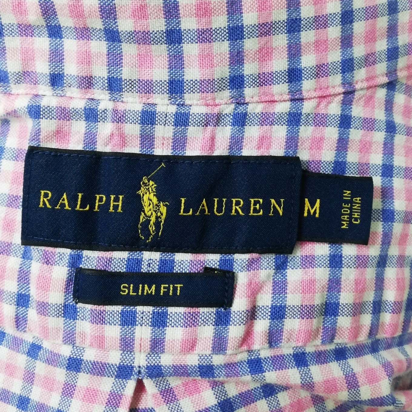 Camisa Polo Ralph Lauren 🏇🏼 Oxford color blanco con patrón de cuadros rosado y azul Talla M Entalle Slim Fit