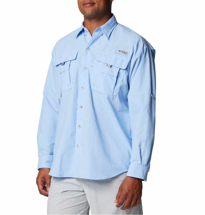 Camisa Columbia 🔹Modelo Bahama II color celeste con Omni Shade Manga larga Talla L