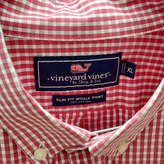 Camisa de botones Vineyard Vines 🐳 de cuadros gingham en color rojo y blanco Talla XL Entalle Slim Fit